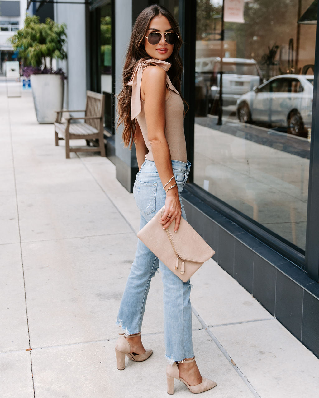 Grace Knit Shoulder Tie Top - Mocha - SALE