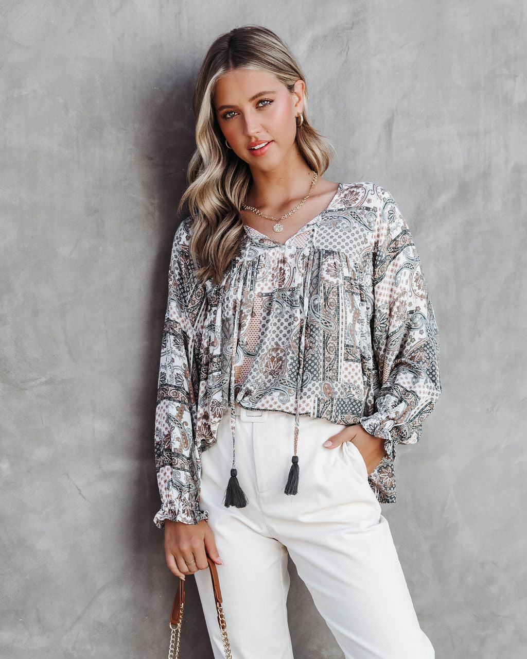 Desert Dreams Printed Tassel Tie Top