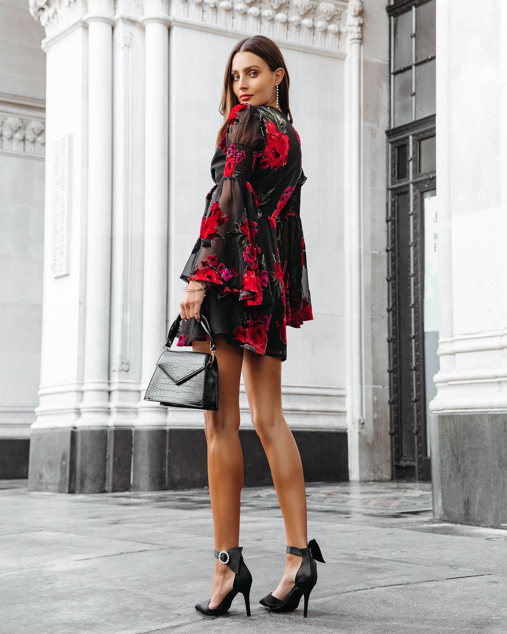 Love Like This Burnout Velvet Bell Sleeve Mini Dress