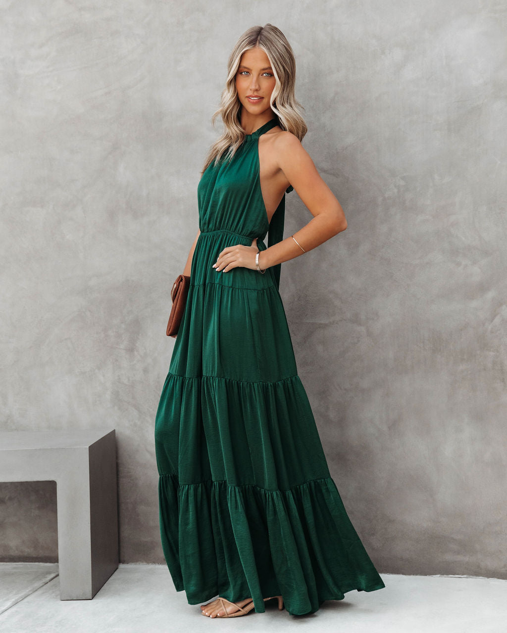 Forever Begins Today Satin Maxi Dress - Emerald Green