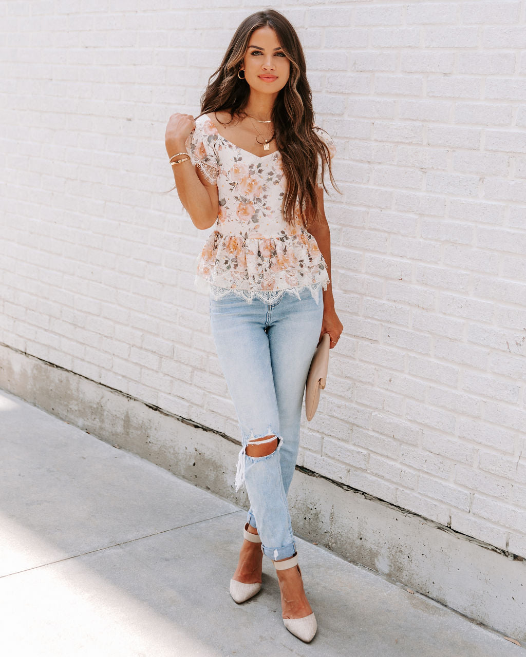 Good Manners Lace Floral Peplum Top - SALE