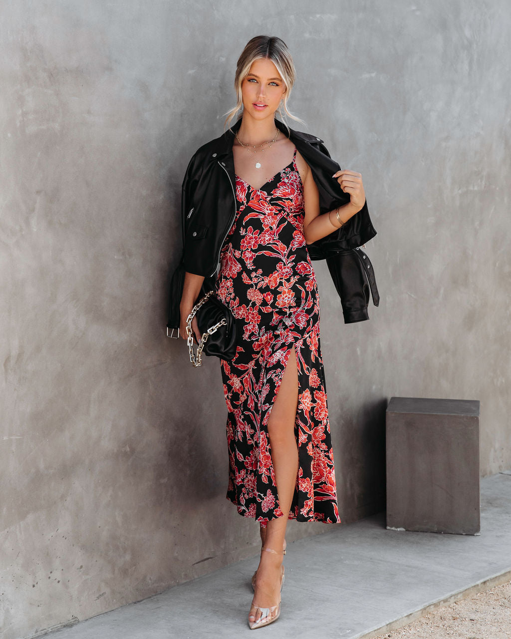 Beautiful Mystery Satin Floral Midi Dress