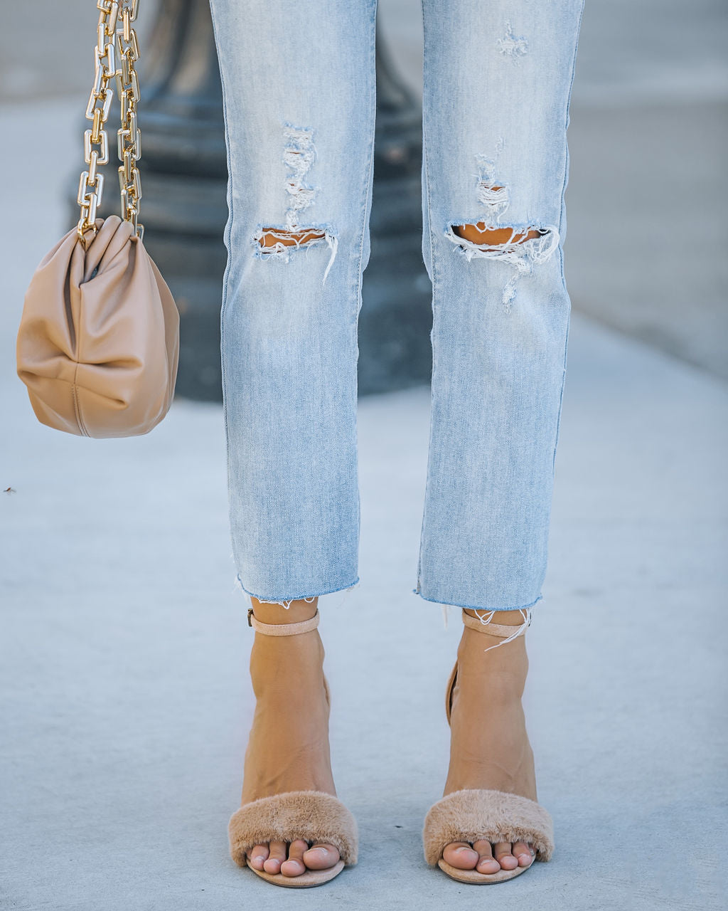 Nori Faux Fur Suede Heel - Almond