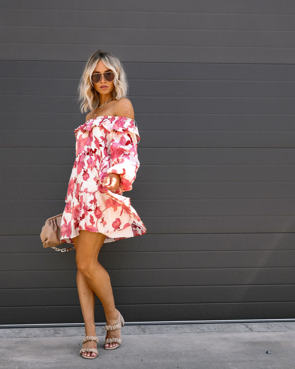 Margaret Floral Ruffle Off The Shoulder Mini Dress