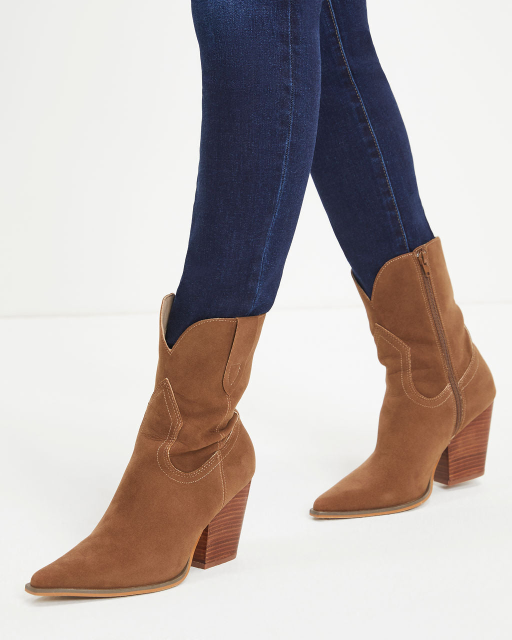 Clare Faux Suede Heeled Western Boot - Coffee