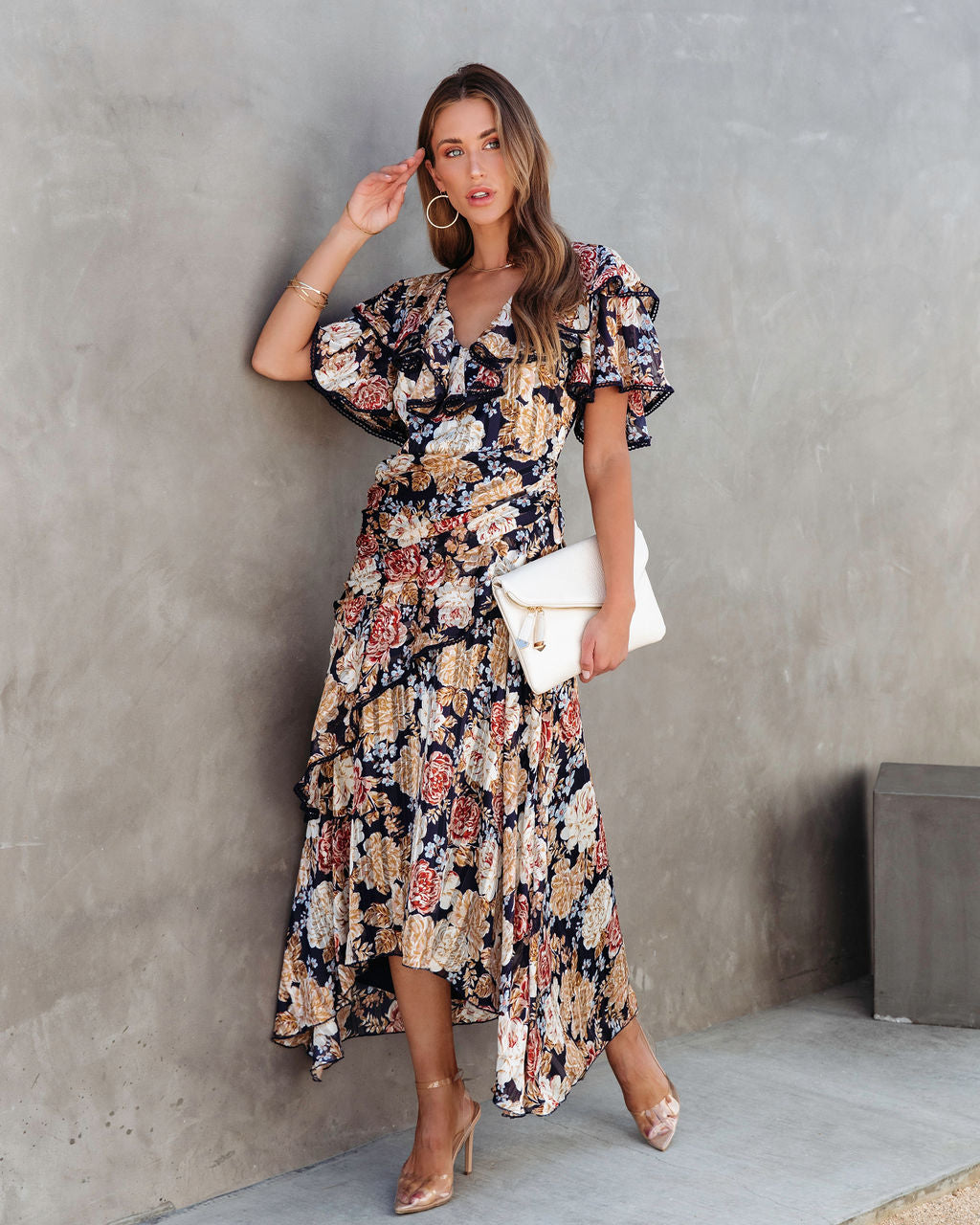 She Deserves A Crown Floral Ruffle Maxi Dress