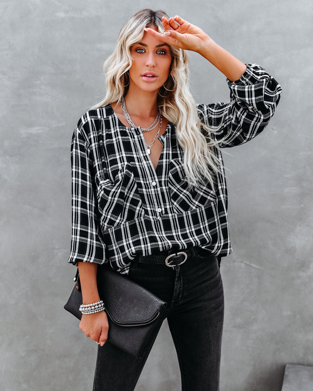 Mandy Cotton Plaid Henley Top