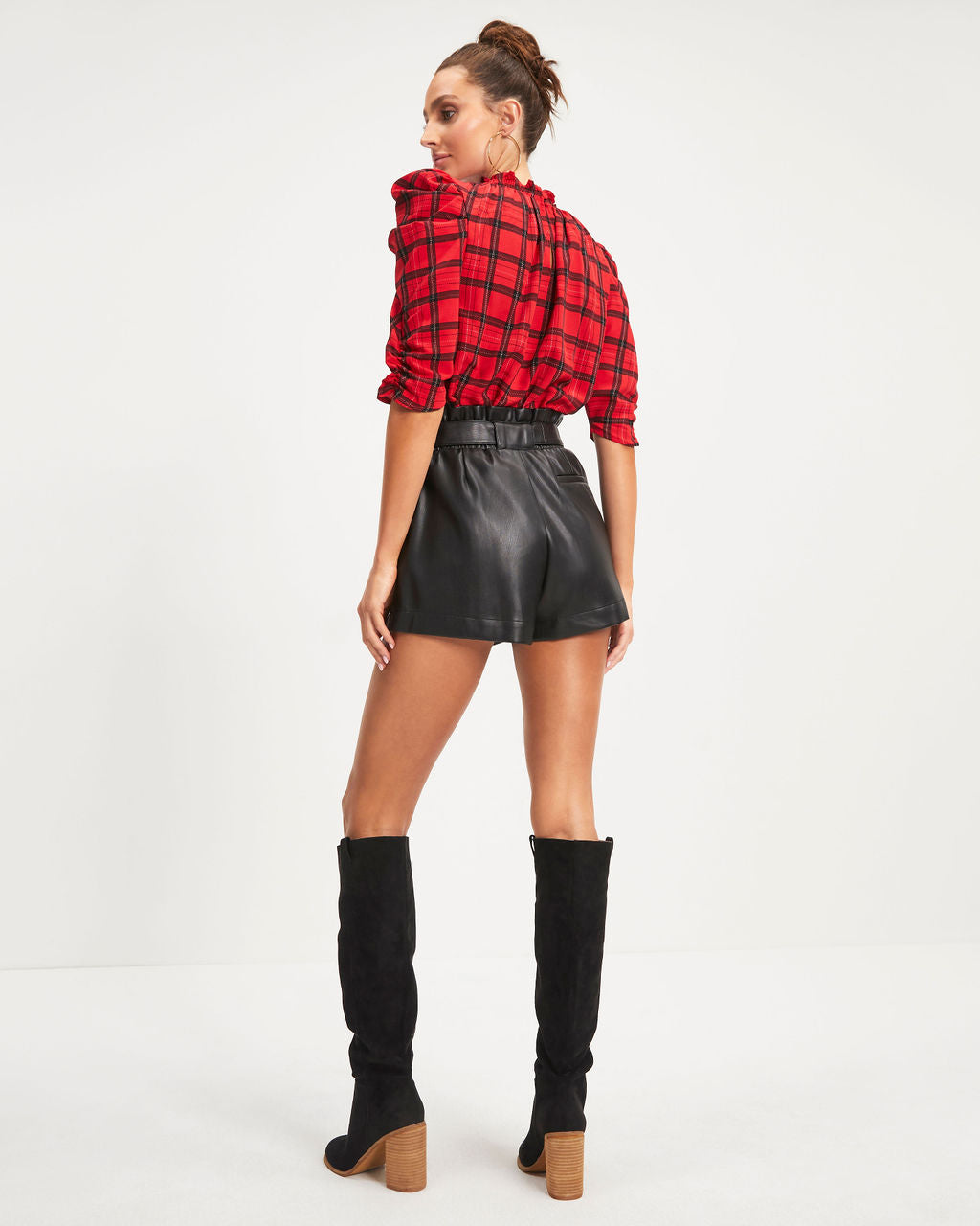 Very Pleased Plaid Puff Sleeve Top