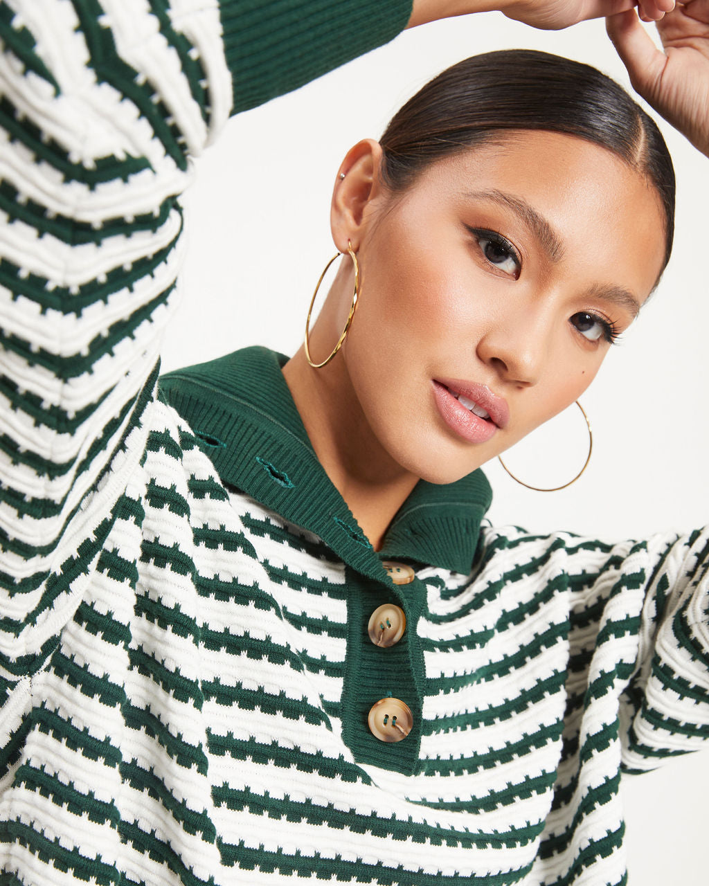 Elk Grove Knit Stripe Henley Pullover Sweater - Green