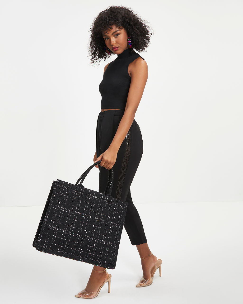 Bonjour Coco Tweed Tote - Black