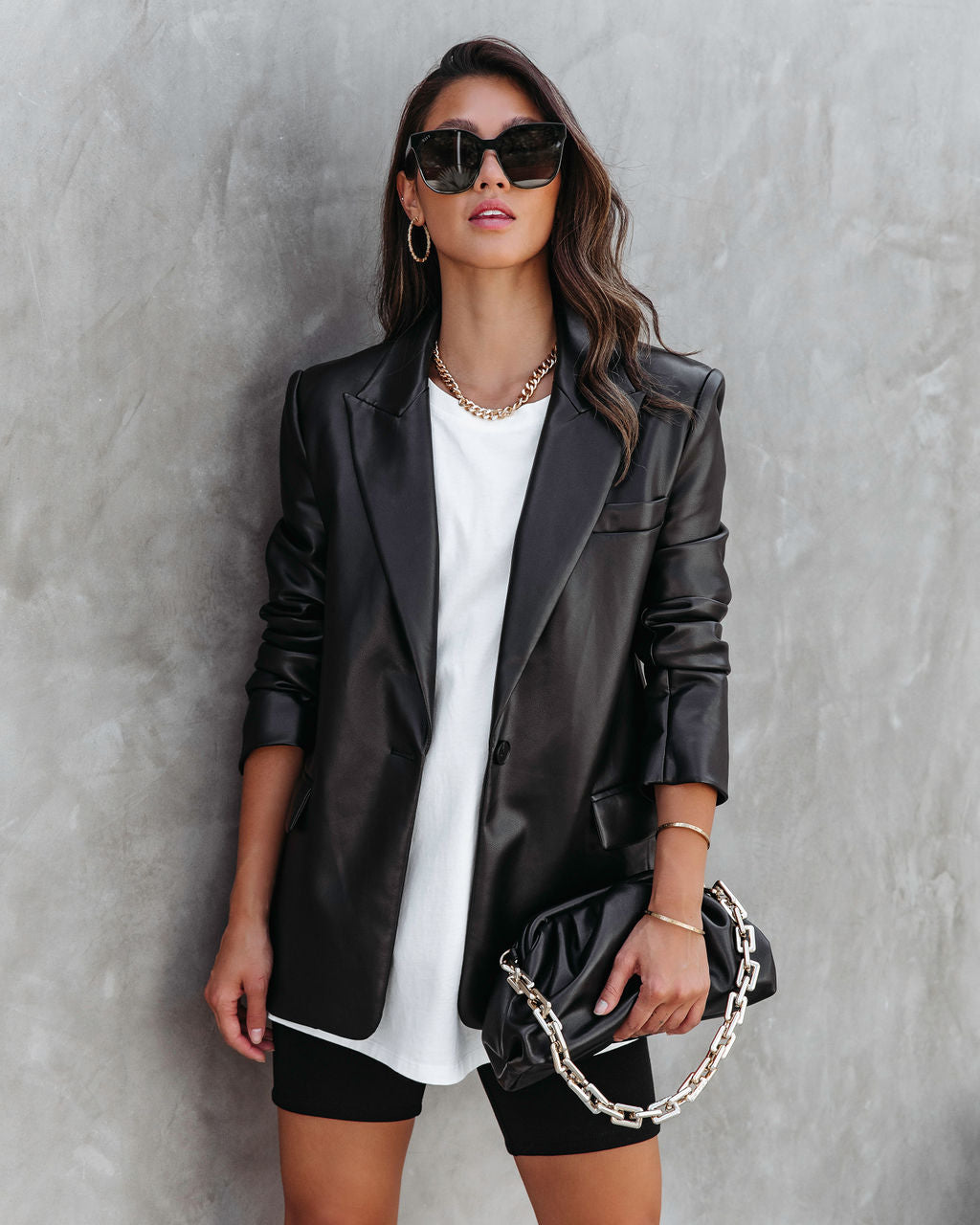 Buzz Worthy Faux Leather Blazer - Black