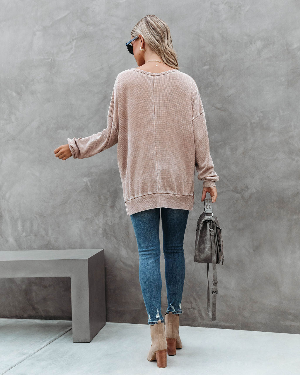Tahoe Bound Waffle Knit Long Sleeve Top - Light Mocha