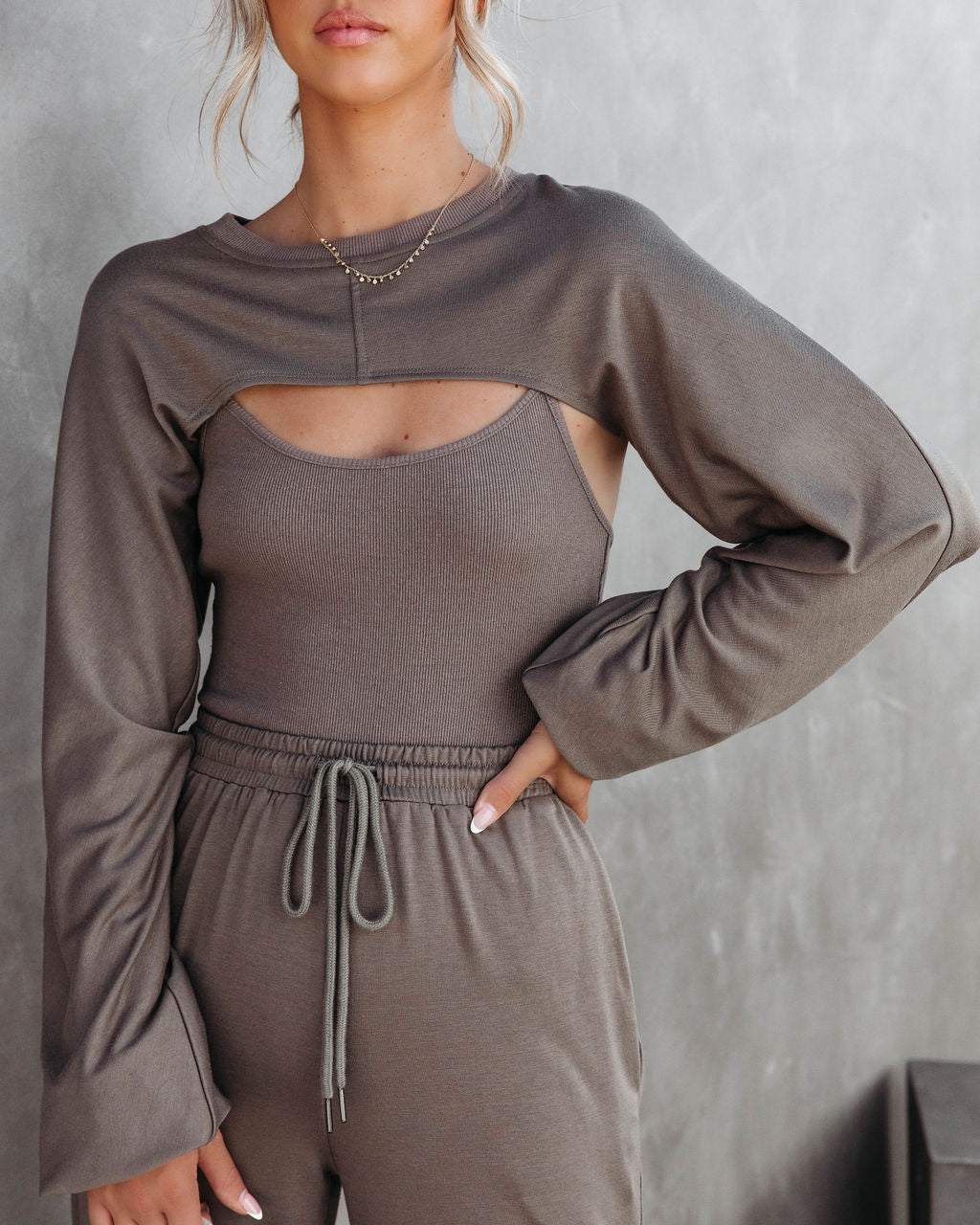 Janelle Ribbed Shrug Top - Olive