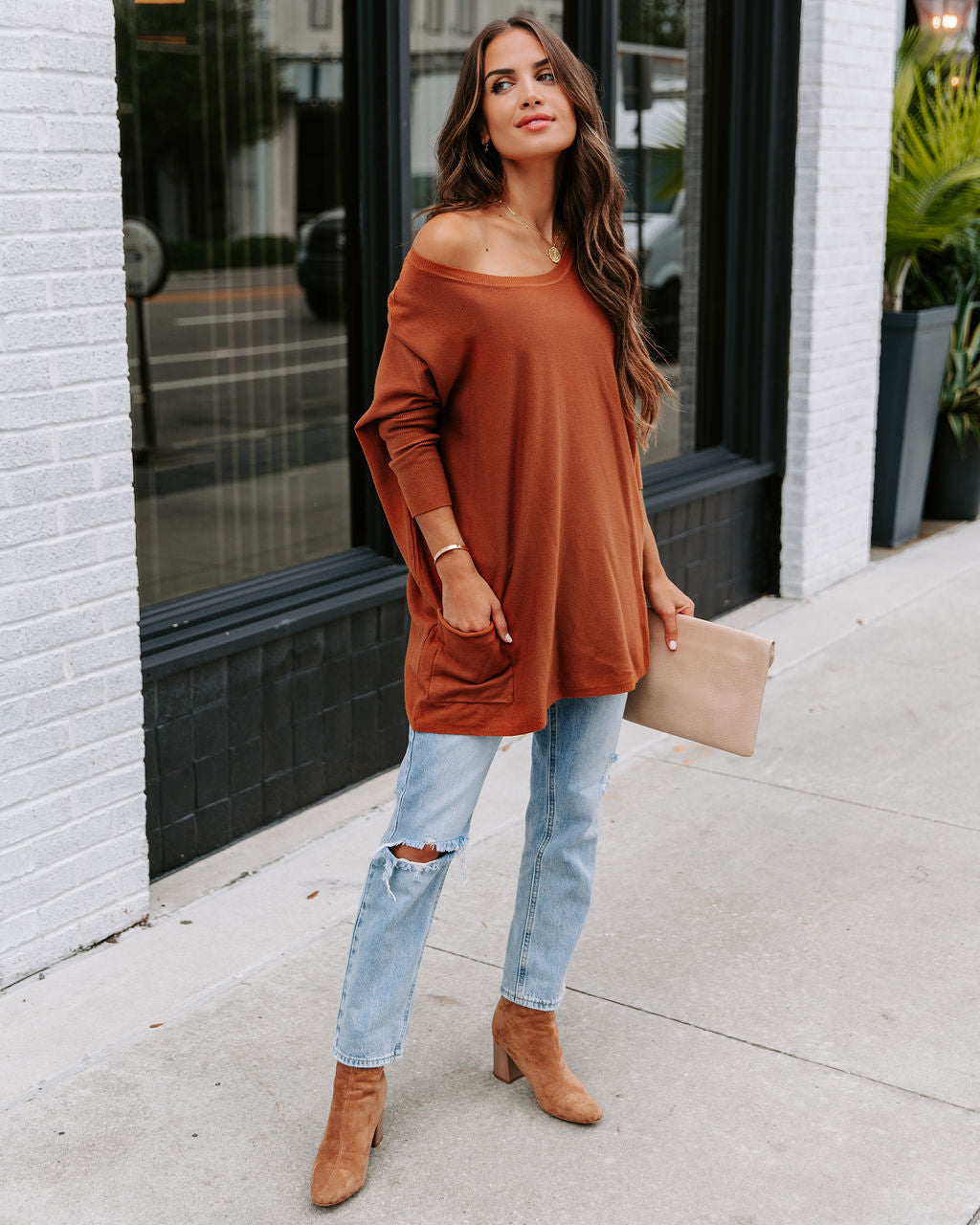 Close To You Pocketed Sweater - Brown