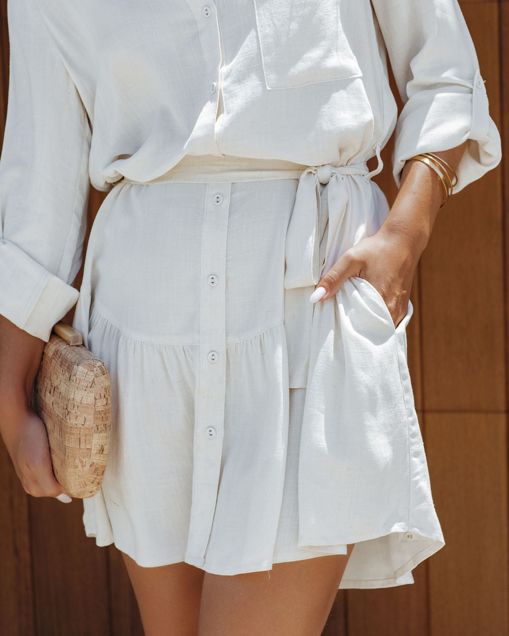 Magellan Pocketed Button Down Shirt Dress - Off White - FINAL SALE