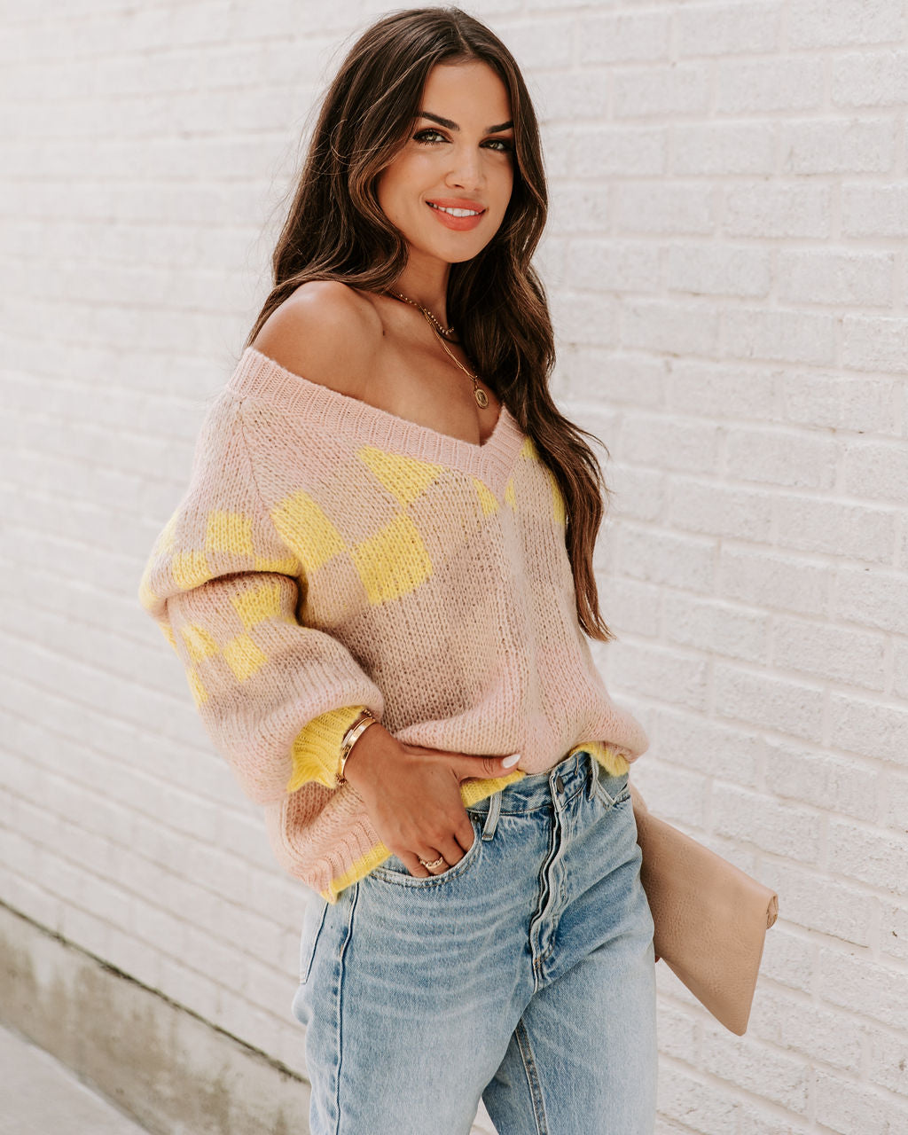 Dosage Of Cool Checkerboard V-Neck Sweater