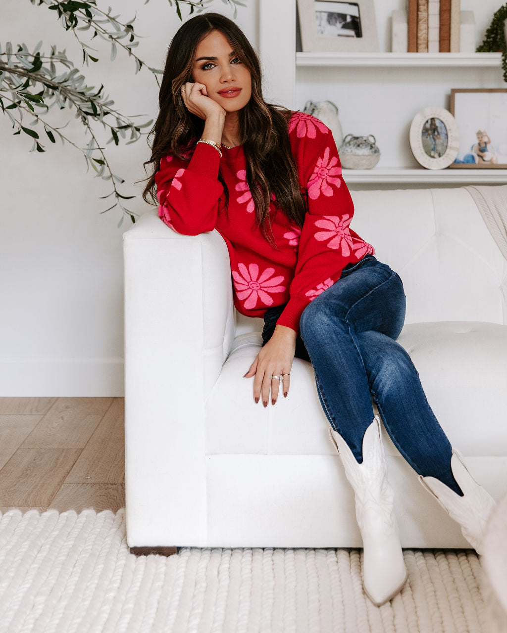 Oh Happy Daisy Pullover Sweater - Red