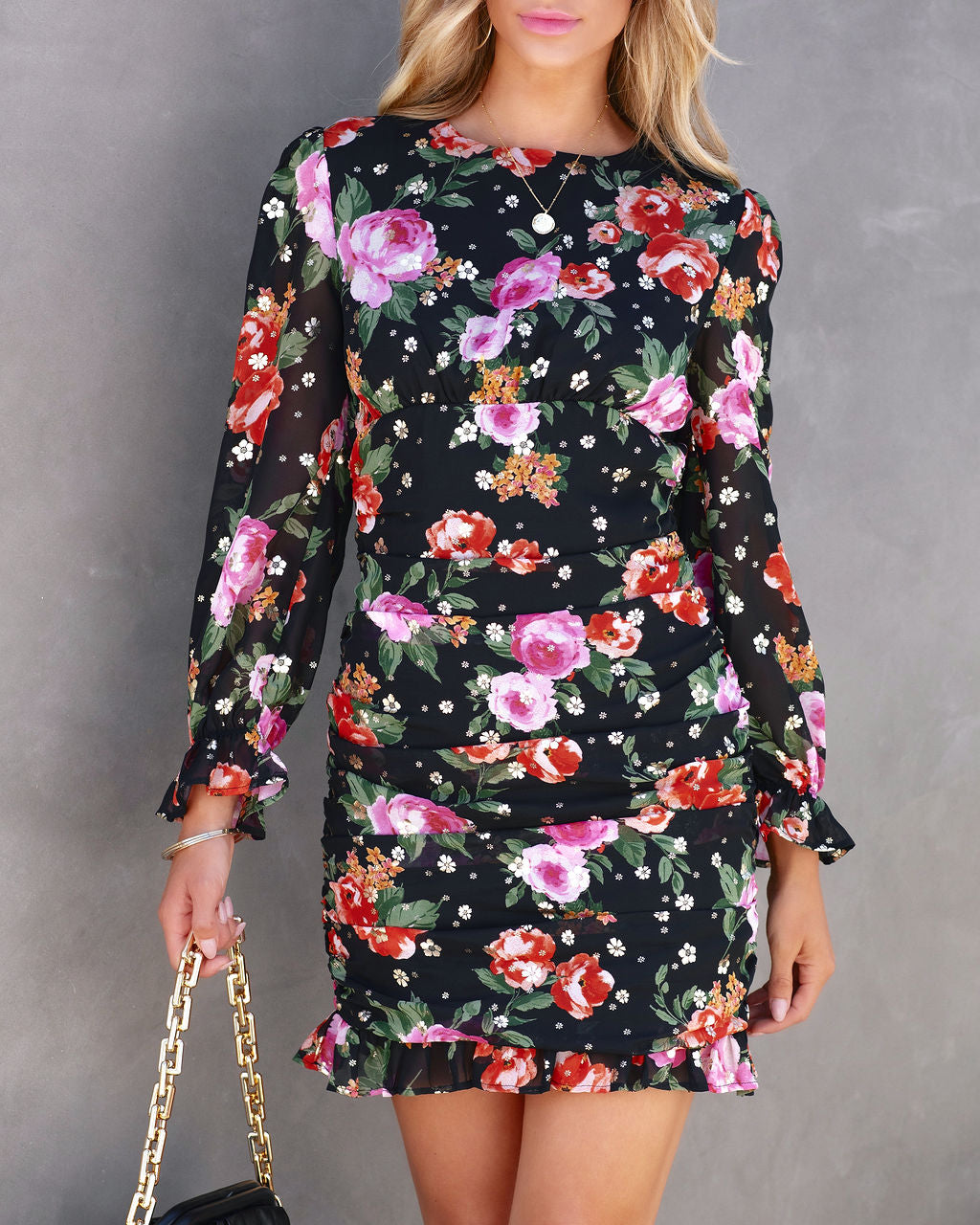 Marguerite Floral Metallic Ruched Dress - FINAL SALE