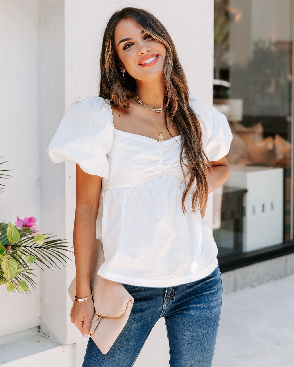 Carley Cotton Puff Sleeve Peplum Top - White - FINAL SALE