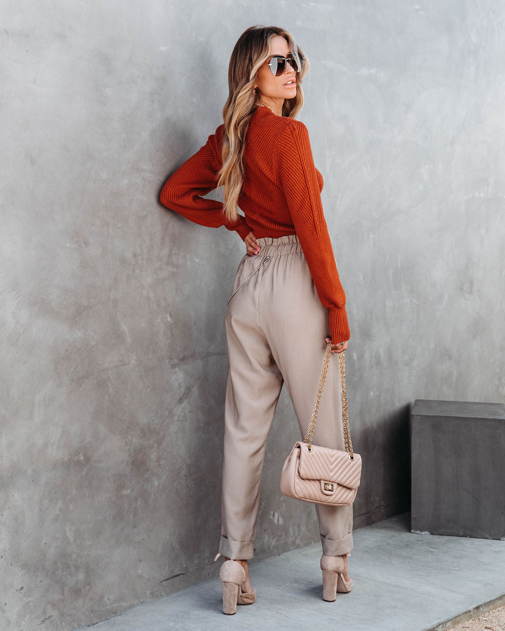 Archie Ribbed Knit Pullover Sweater - Rust