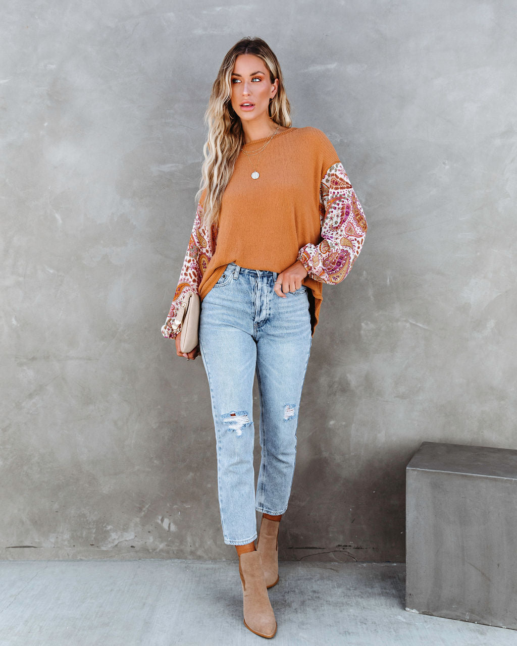 Dakota Ribbed Paisley Contrast Top