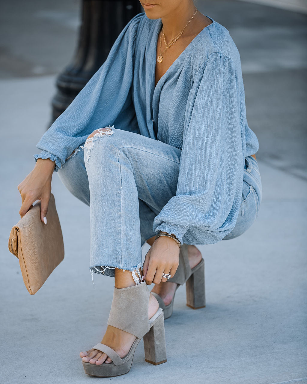 Elsie Heeled Faux Suede Platform Sandal - Dark Taupe