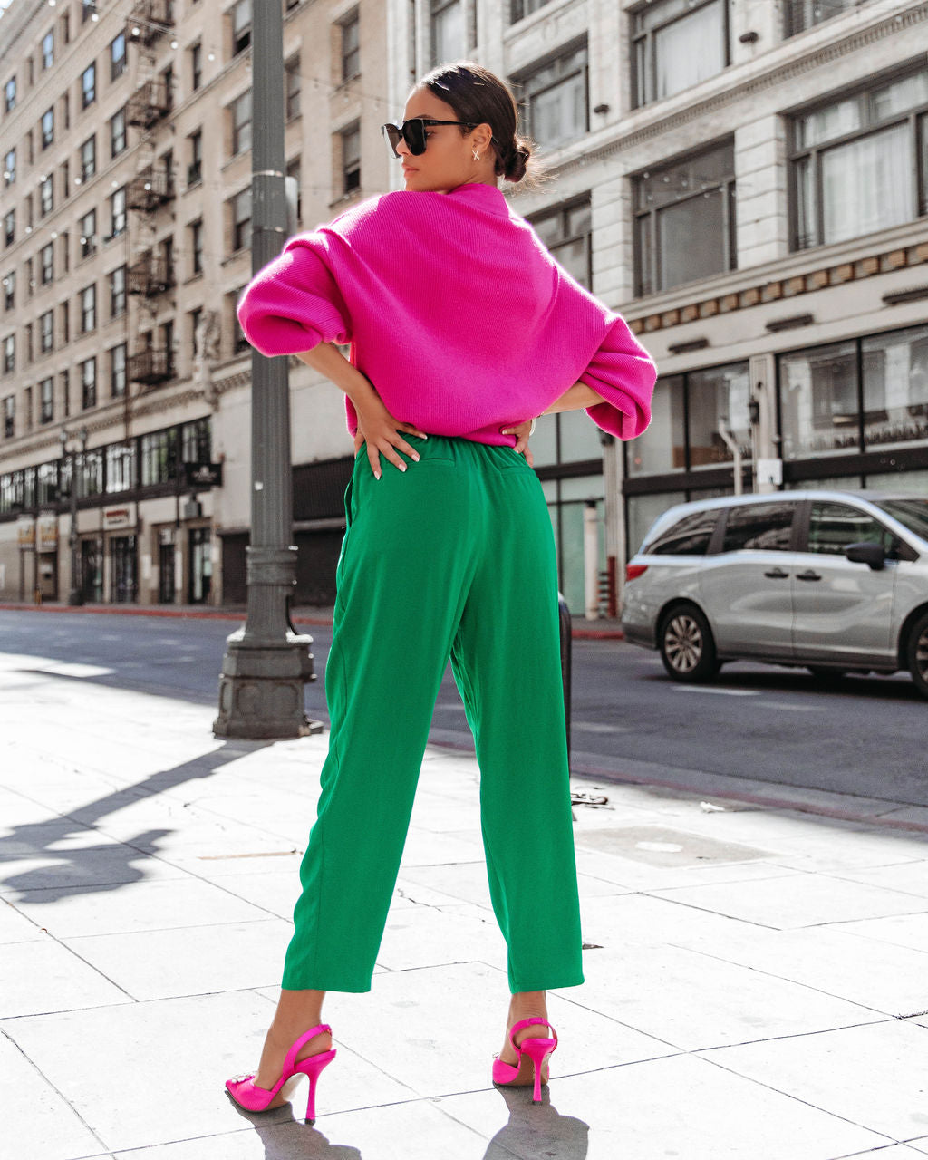 Russ Mock Neck Ribbed Sweater - Fuchsia