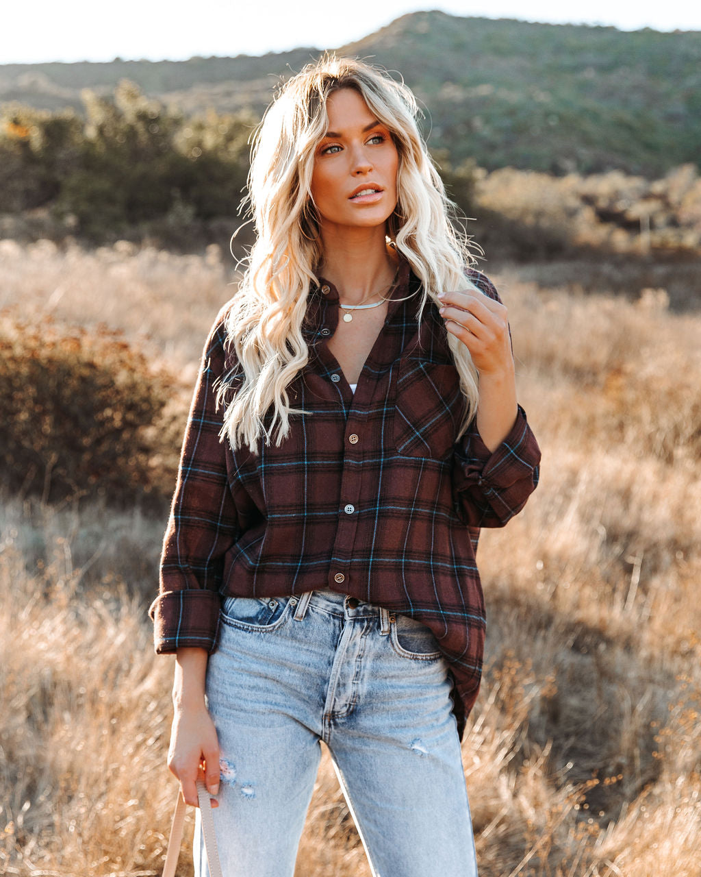 Anchorage Plaid Button Down Top - Chocolate