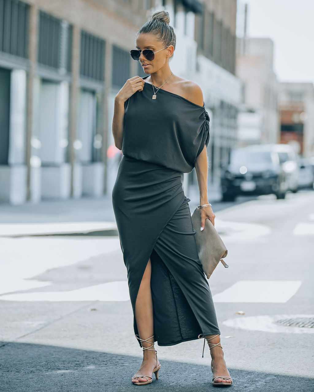 Stella Ruched Maxi Dress - Charcoal