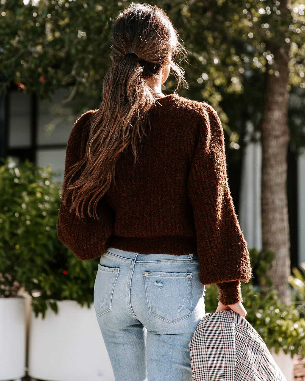 Tana Balloon Sleeve Knit Sweater - Chocolate