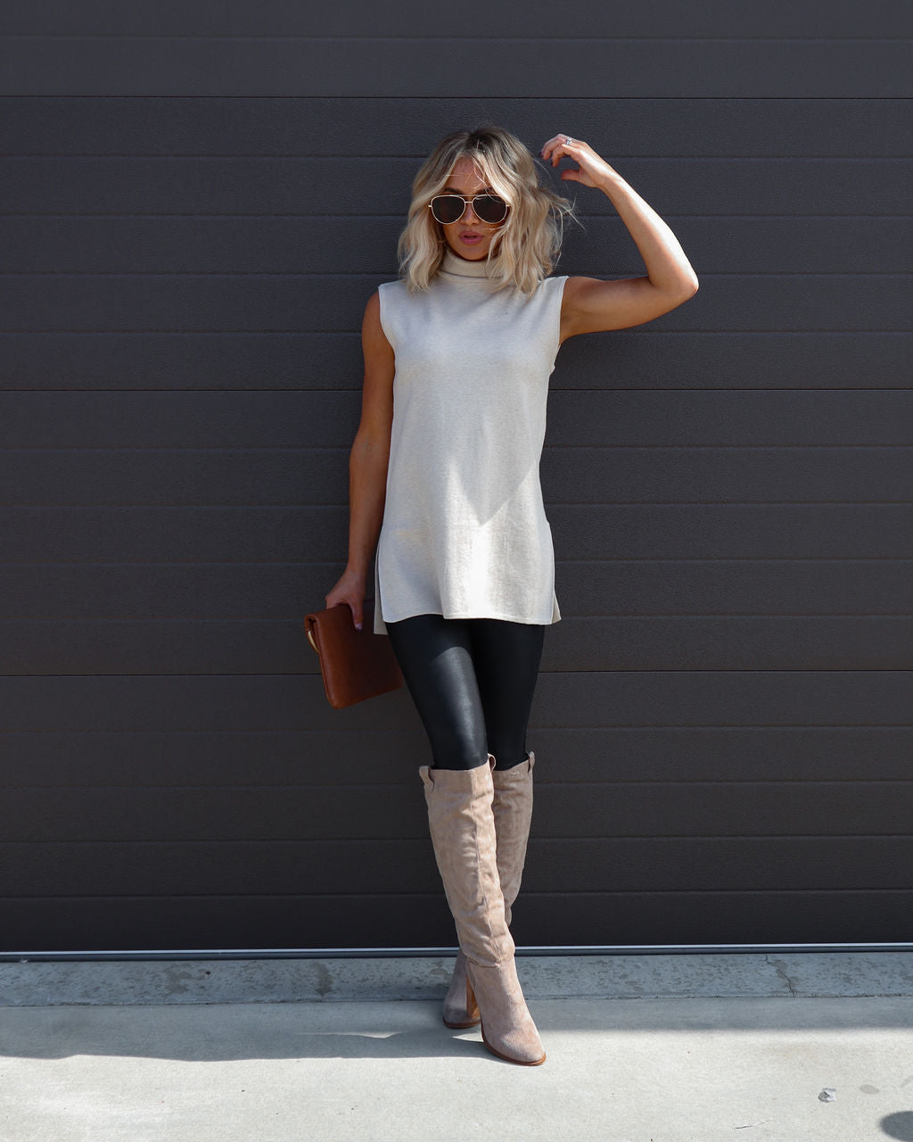 Natasha Knit Turtleneck Sweater Vest - Oatmeal