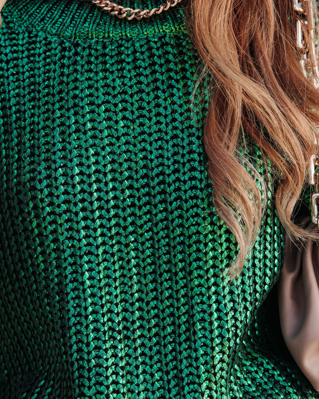 Delightful Cheer Metallic Knit Pullover Sweater - Green