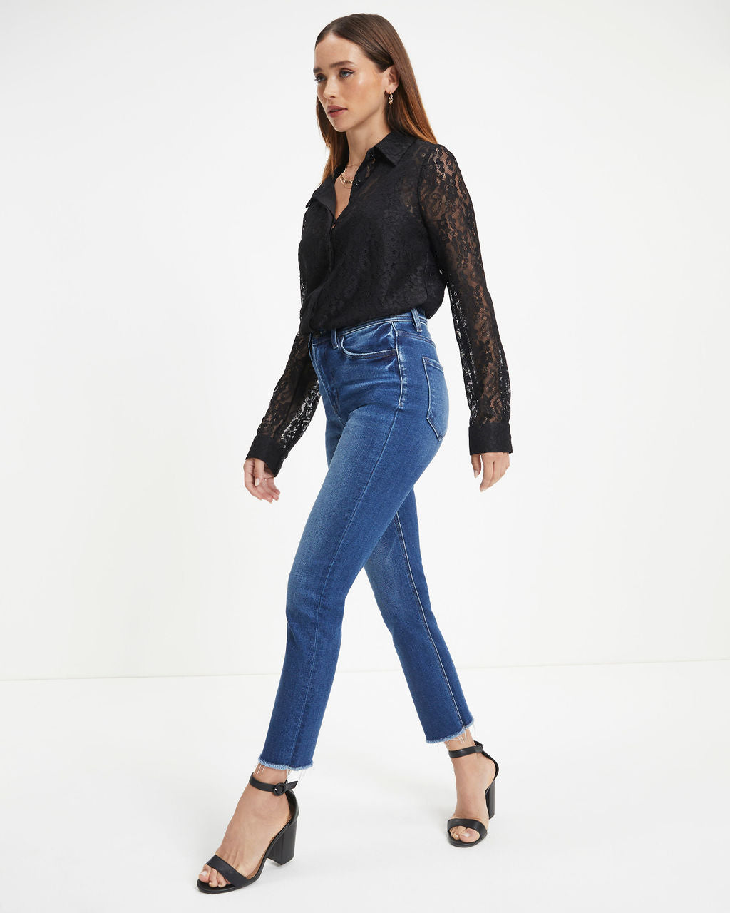 Berenice Lace Button Down Top - Black