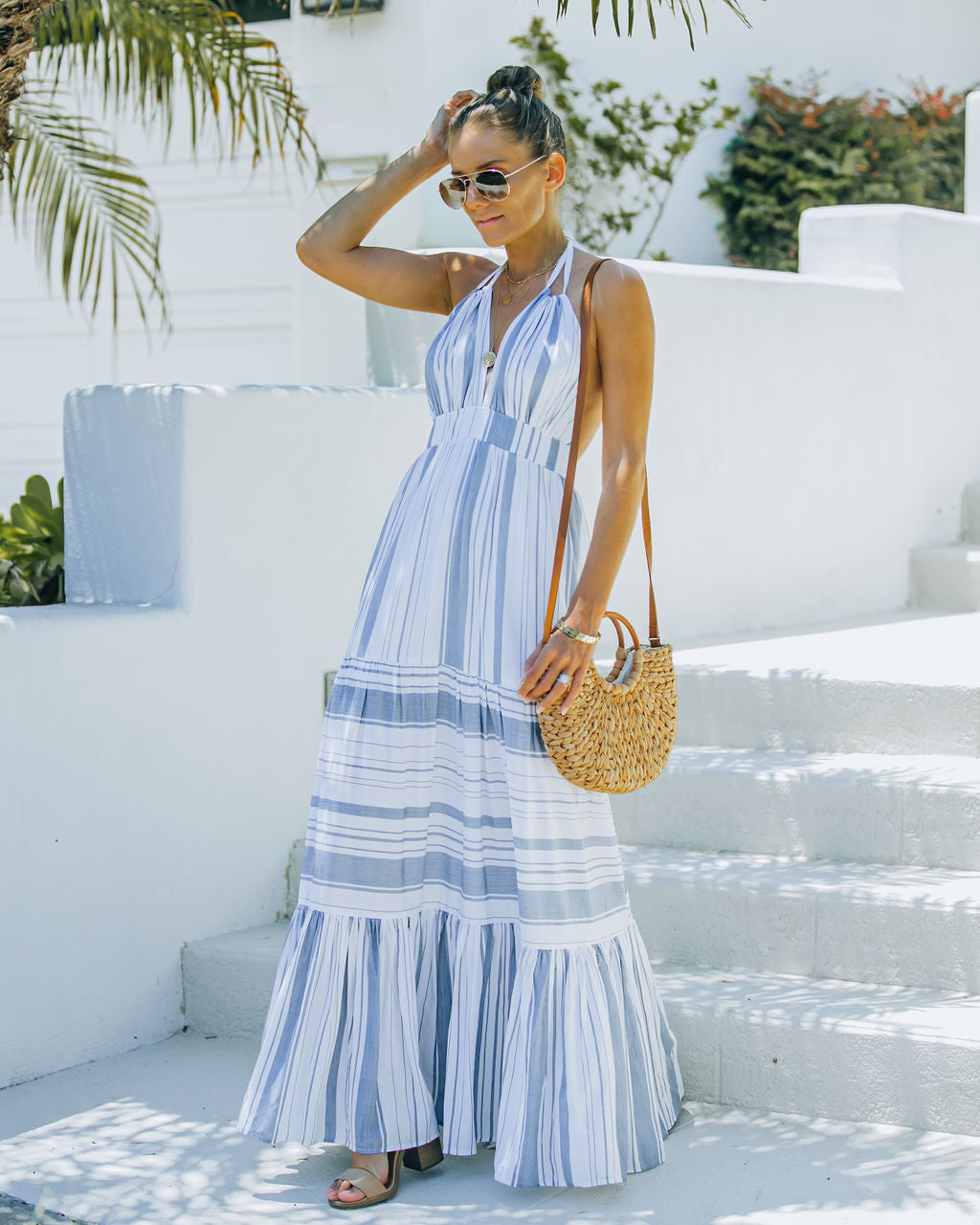 Montpellier Tiered Halter Maxi Dress - Blue - SALE