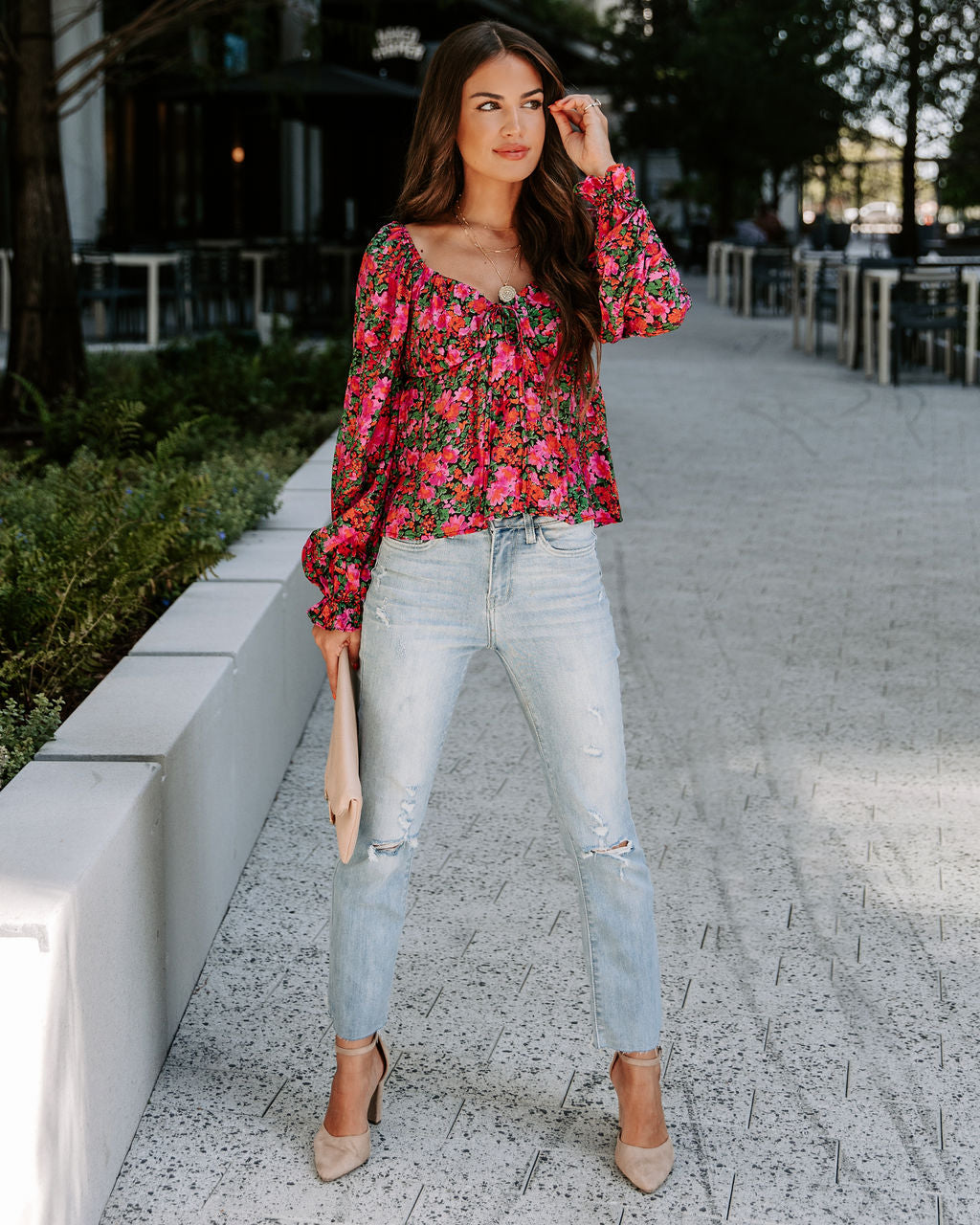 Uncertain Love Floral Front Tie Top - Magenta