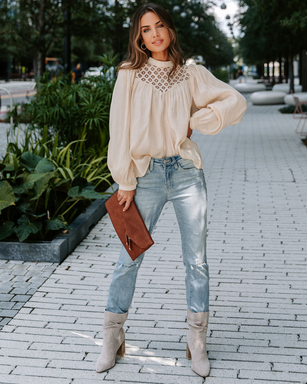 Aria Crochet Lace Top - Cream