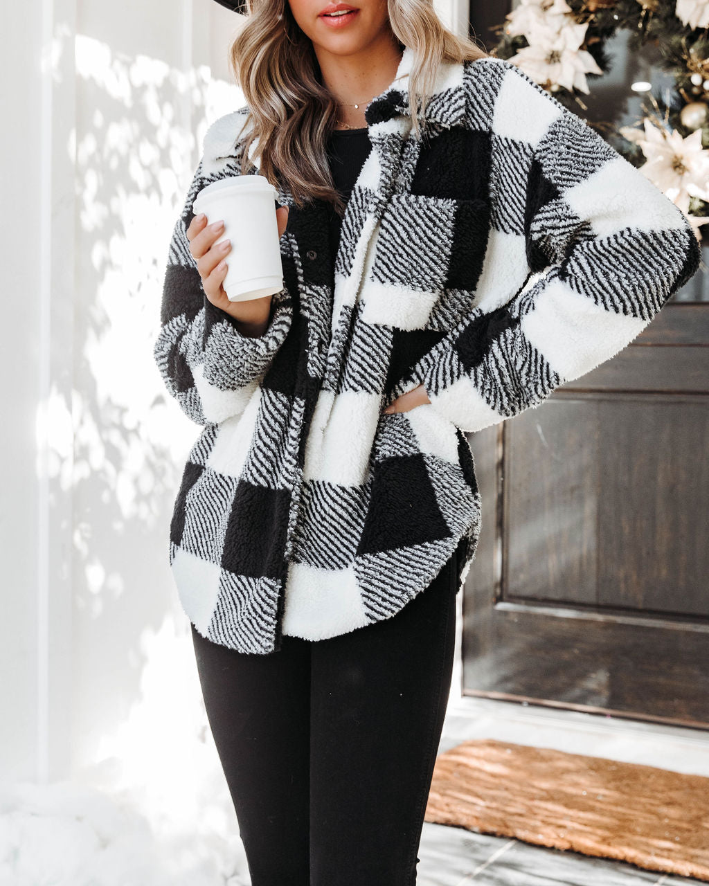 Leighton Checkered Teddy Jacket - Black