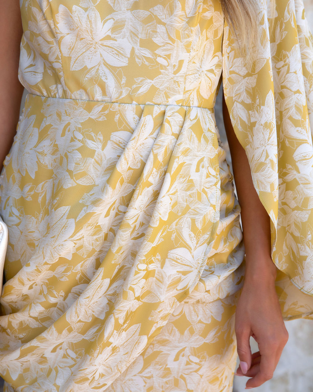 Stand Out Cape Sleeve One Shoulder Dress - Marigold - FINAL SALE