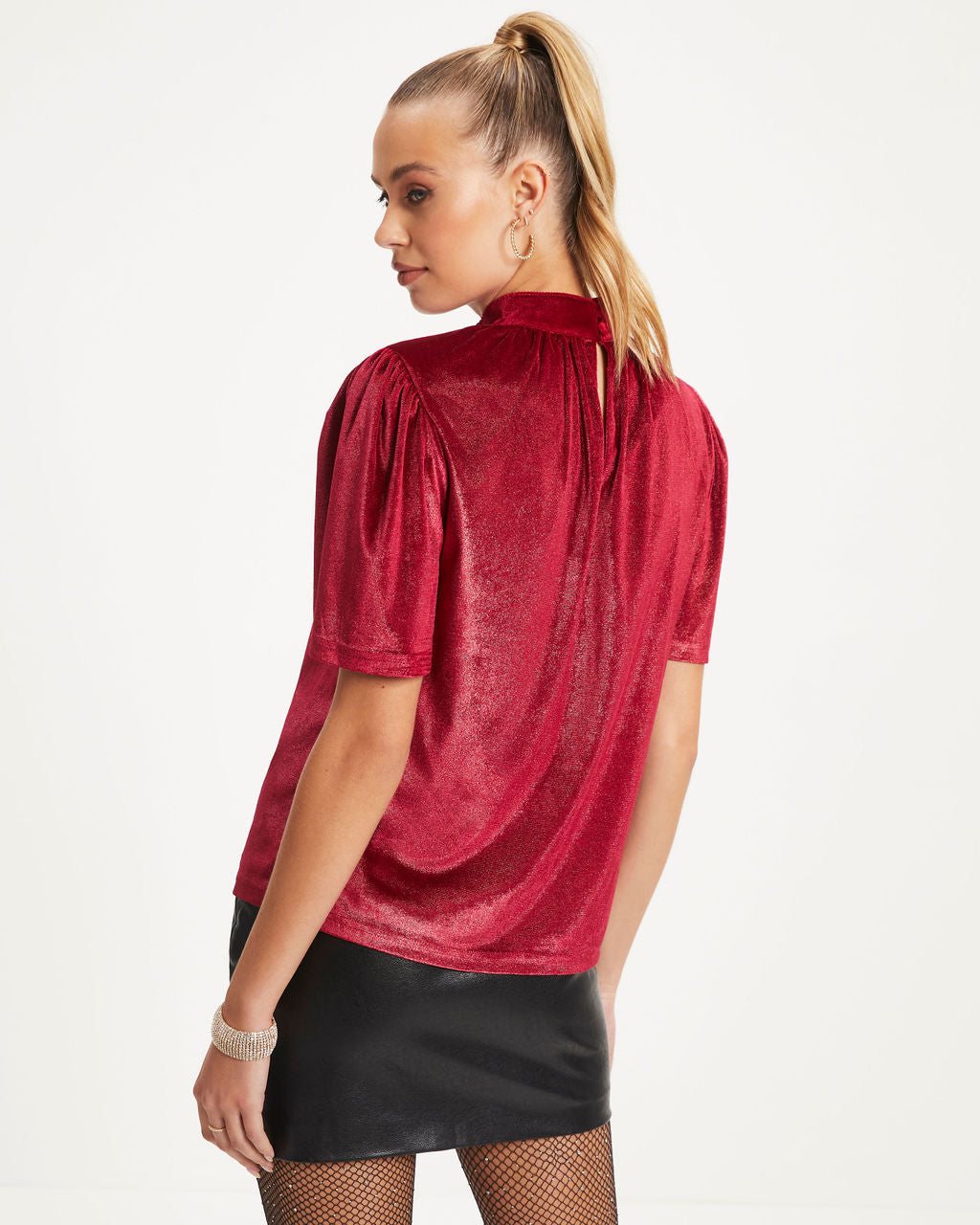 Holly Jolly Velvet Flutter Sleeve Top - Red