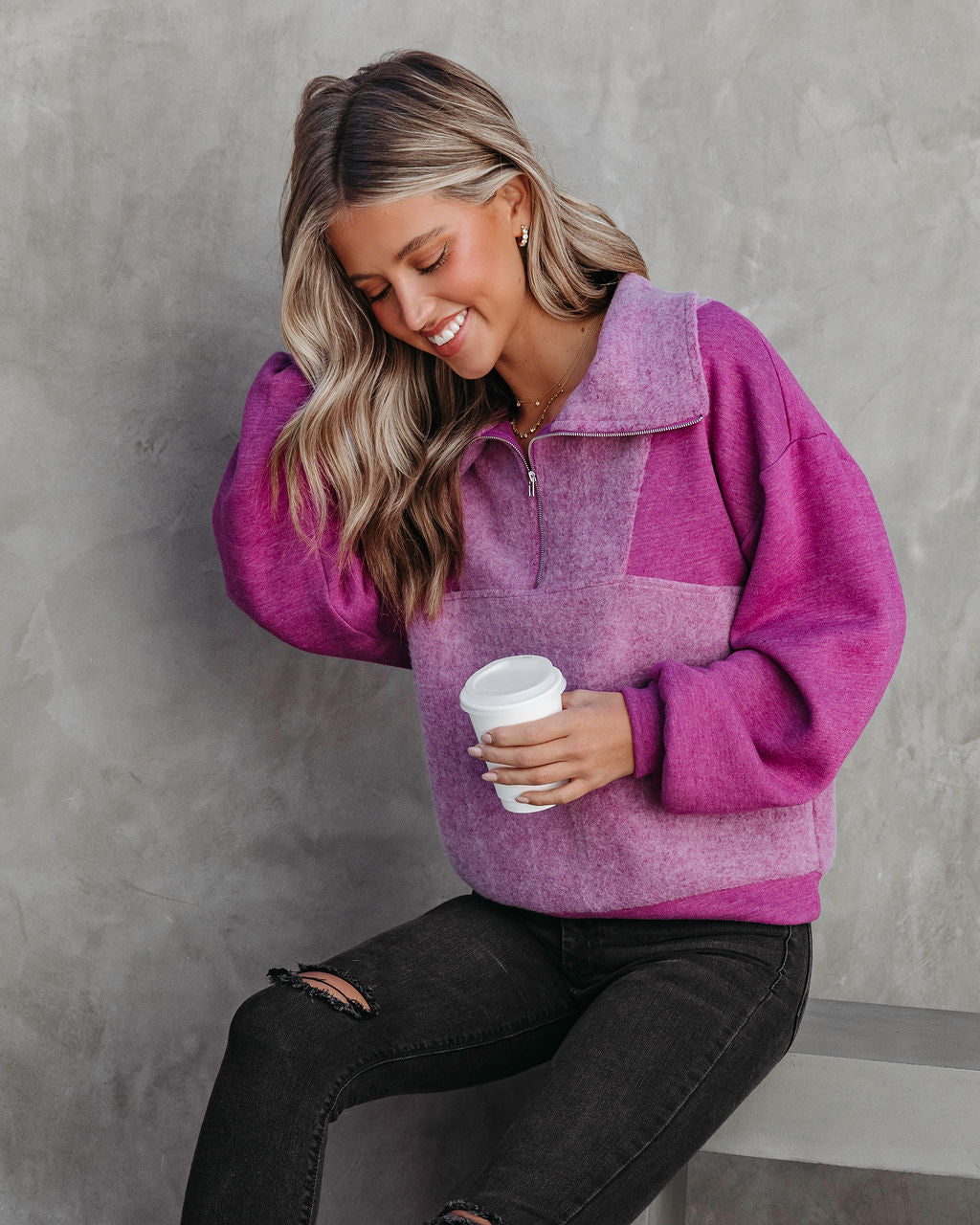 Blakely Fleece Half Zip Pullover Sweater - Orchid