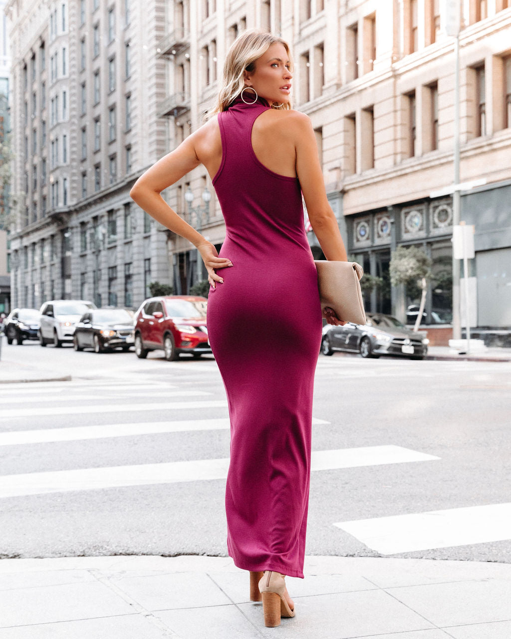 Maguire Mock Neck Slit Maxi Dress - Wine