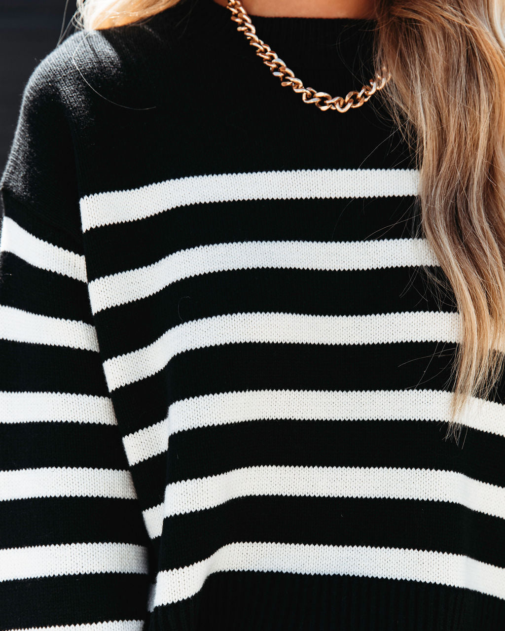 Hamptons Striped Oversized Pullover Sweater - Black