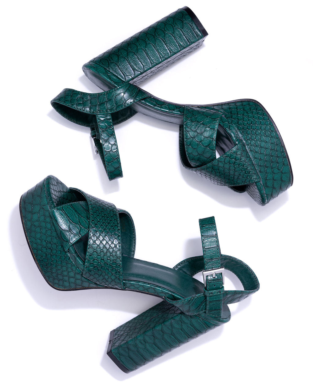 Eugina Snake Platform Heels - Pine