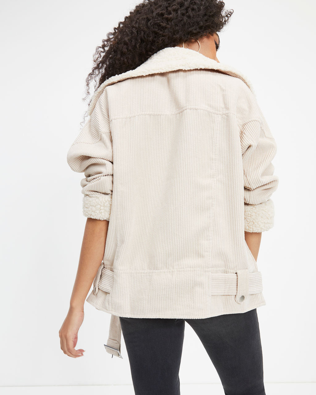 Blake Corduroy Faux Sherpa Moto Jacket - Cream
