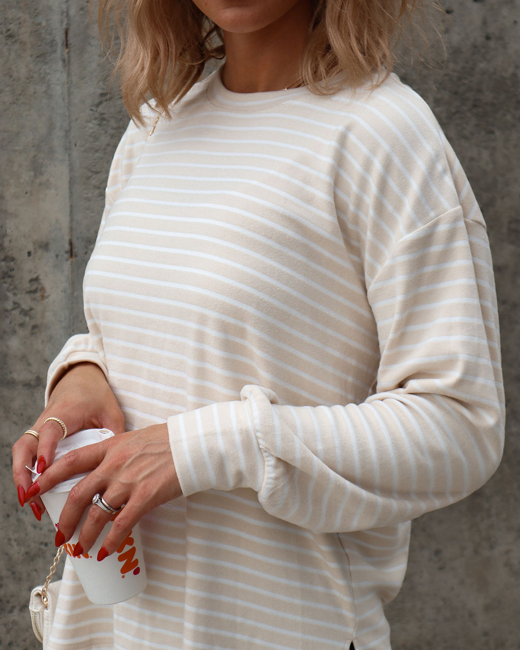 Boulder Stripe Long Sleeve Top - Beige
