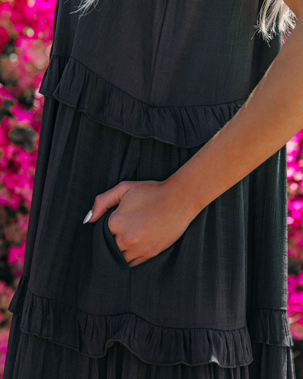 Ballard Cotton Blend Pocketed Tiered Midi Dress - Black - FINAL SALE