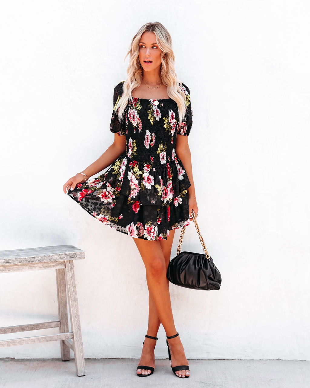 Ready For Romance Embossed Smocked Floral Mini Dress - FINAL SALE