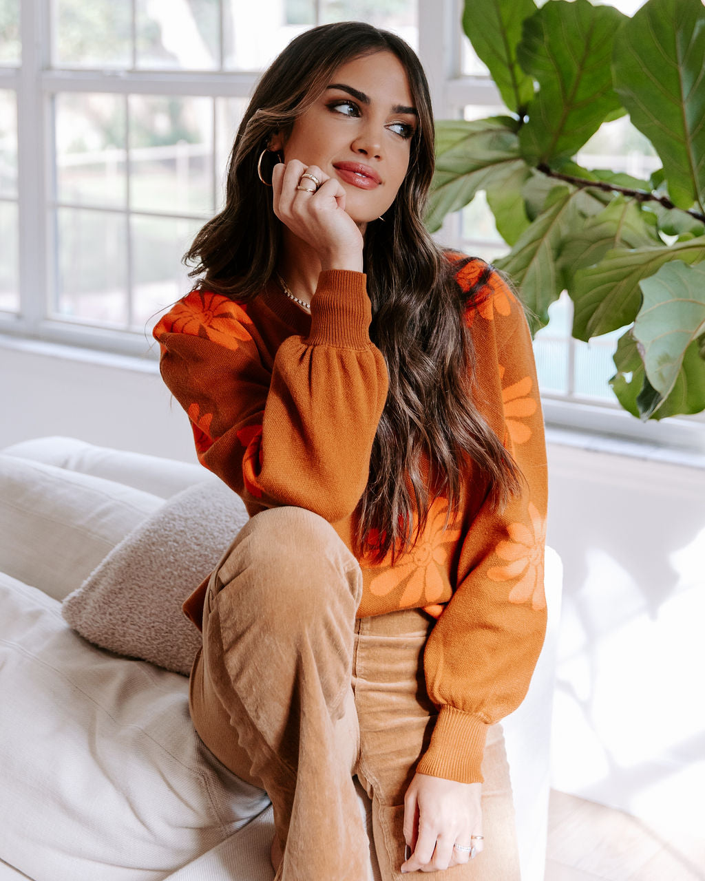 Oh Happy Daisy Pullover Sweater - Camel