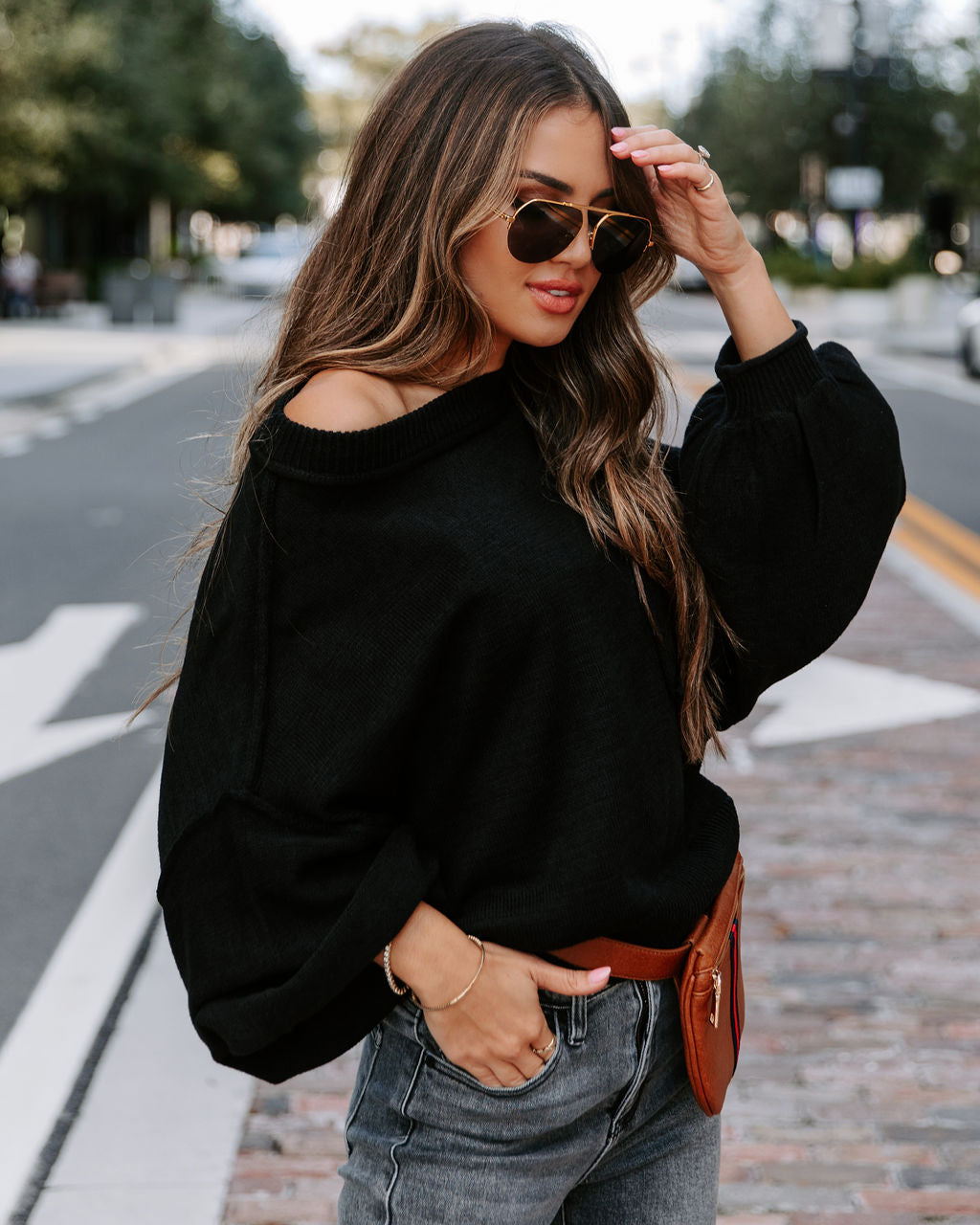 Mountain Gem Cotton Relaxed Sweater - Faded Black