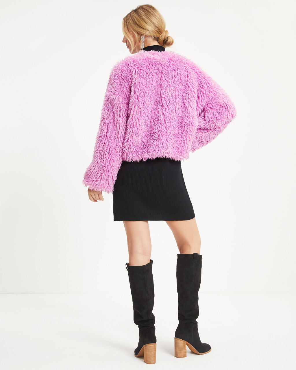 Mila Pocketed Shaggy Faux Fur Jacket - Orchid